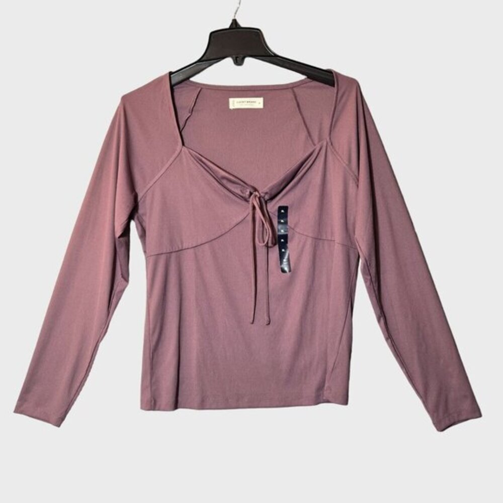 Lucky‎ Brand Mauve Ribbed Sweetheart Neck Keyhole Long Sleeve Top XL Babydoll